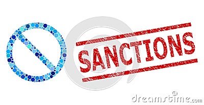 Scratched Sanctions Stamp Print and Not Allowed Mosaic of Round Dots Vector Illustration