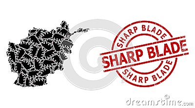 Scratched Sharp Blade Seal and Bear Mosaic of Afghanistan Map Vector Illustration