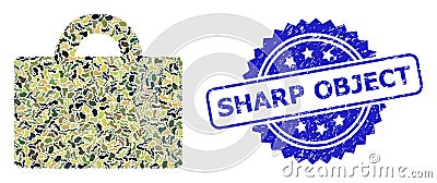 Scratched Sharp Object Stamp Seal and Military Camouflage Collage of Baggage Vector Illustration