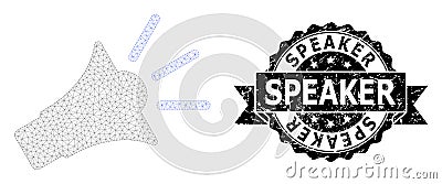 Scratched Speaker Ribbon Watermark and Mesh Carcass Sound Speaker Vector Illustration