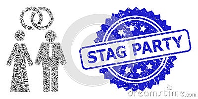 Scratched Stag Party Seal Stamp and Recursion Marriage Persons Icon Collage Vector Illustration