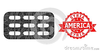 Scratched Syria America Stamp and Pill Blister Polygonal Mocaic Icon Vector Illustration