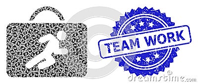 Scratched Team Work Seal and Recursive Career Case Icon Collage Vector Illustration