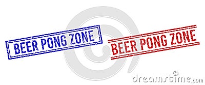 Scratched Textured BEER PONG ZONE Stamp Seals with Double Lines Vector Illustration