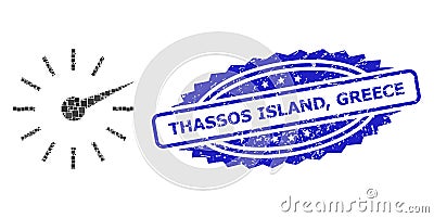 Scratched Thassos Island, Greece Stamp Seal and Square Dot Mosaic Clockface Vector Illustration