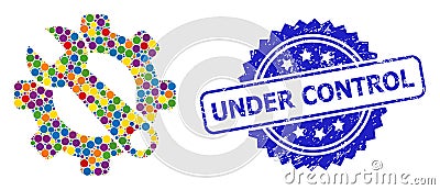 Scratched Under Control Stamp Seal and Multicolored Collage Service Tools Vector Illustration
