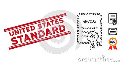 Scratched United States Standard Line Seal and Collage Certificate Icon Stock Photo