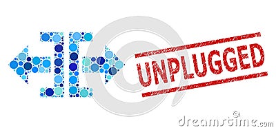 Scratched Unplugged Stamp Seal and Divide Horizontal Direction Mosaic of Rounded Dots Vector Illustration