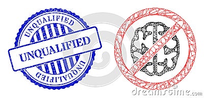 Scratched Unqualified Badge and Network Brainless Mesh Vector Illustration