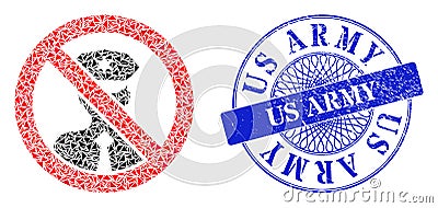 Scratched Us Army Badge and Triangle Stop Policeman Mosaic Vector Illustration