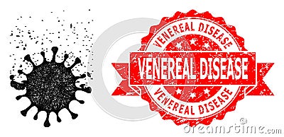 Scratched Venereal Disease Seal and Network Virus Dissipation Icon Vector Illustration