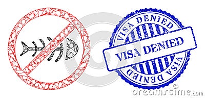 Scratched Visa Denied Seal and Hatched Stop Toxic Waste Web Mesh Vector Illustration