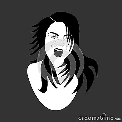 Screaming girl - black and white illustration Vector Illustration