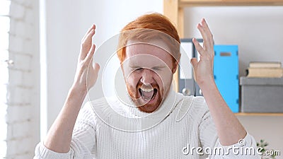 Screaming Loud, Angry Man with Red Hairs Stock Photo