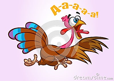 Screaming running cartoon turkey bird character. Vector illustration. Vector Illustration