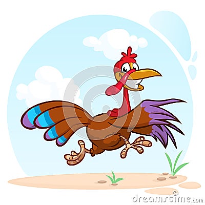 Screaming running cartoon turkey bird character. Vector illustration of turkey escape. Vector Illustration