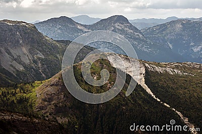 Scree slope in mountains Stock Photo