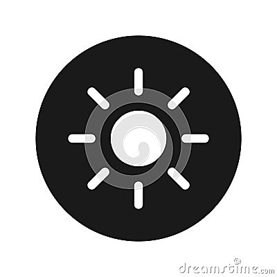 Screen brightness sun icon flat black round button vector illustration Vector Illustration