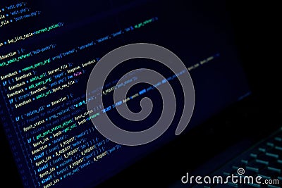 Screen with crypto currency code, green digitals Stock Photo