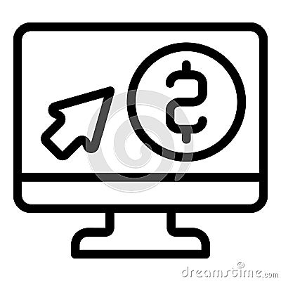 Screen with dollar and cursor line icon, bank account concept. Vector graphics. Monitor with coin and mouse pointer sign Vector Illustration