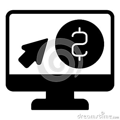 Screen with dollar and cursor solid icon, bank account concept. Vector graphics. Monitor with coin and mouse pointer Vector Illustration