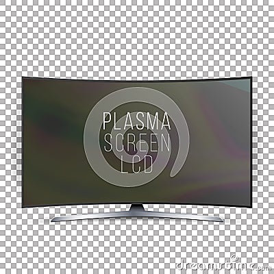 Screen Lcd Plasma Vector. Curved TV Modern Blank Led Screen Panel Isolated On White Background. Realistic Illustration Vector Illustration