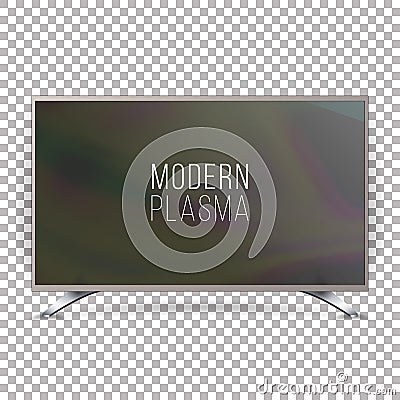 Screen Lcd Plasma Vector. Realistic Flat Smart TV. Curved Television Modern Blank On Checkered Background Vector Illustration