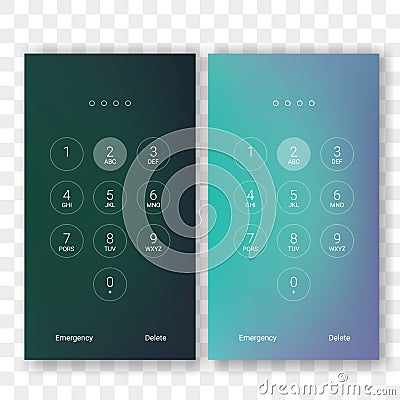 Screen lock unlock smartphone display background template. Vector mobile phone security lock lockscreen passcode Vector Illustration