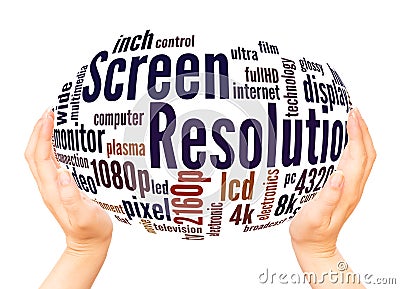 Screen resolution word cloud hand sphere concept Stock Photo