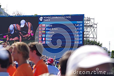 Screen with results of W2X during Rio2016 Olympics Editorial Stock Photo