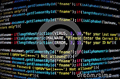 Screen of source code and abstract technology background Stock Photo