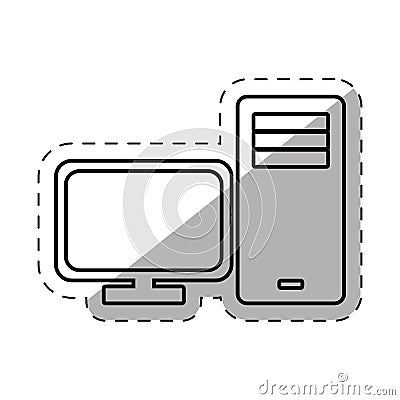 screen tower computer equipment thin line Cartoon Illustration