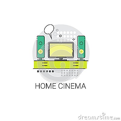 Screen Tv Home Digital Cinema Audio Speaker Set Icon Vector Illustration