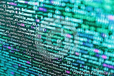 Screen of web developing php code on dark background. Binary code digital technology background. Coding programmer abstract Stock Photo