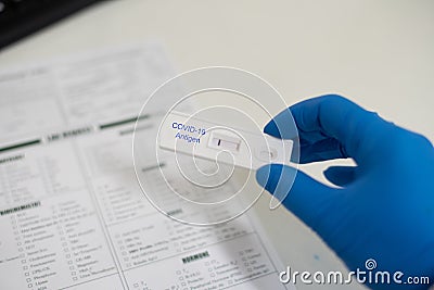 Screening rapid test COVID-19 antigen negative Stock Photo