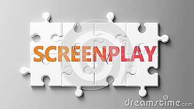 Screenplay complex like a puzzle - pictured as word Screenplay on a puzzle pieces to show that Screenplay can be difficult and Cartoon Illustration