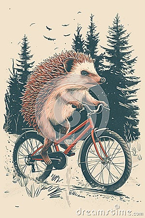 Screenprint of a cyclist hedgehog Stock Photo