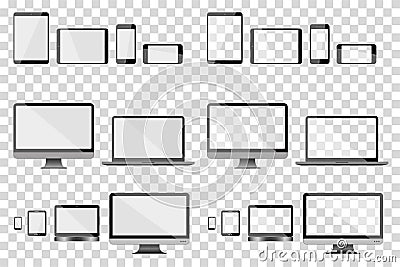 Set of vector devices: phone, smartphone, notebook, ipad, pc, computer, navigator Vector Illustration