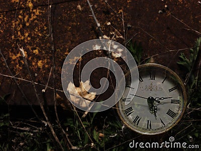 Screensaver background with clock and rust Stock Photo