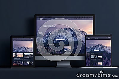 A screenshot of a website with adaptive elements, showing how content adjusts and rearranges for mobile and desktop views Stock Photo