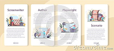 Screenwriter mobile application banner set. Person create a screenplay Vector Illustration