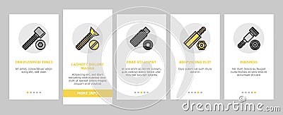 Screw And Bolt Building Accessory Onboarding Icons Set Vector Vector Illustration