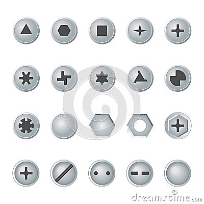 and bolt heads set. vector design elements. Vector Illustration