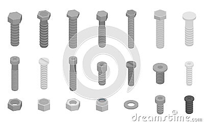 Screw-bolt icons set, isometric style Vector Illustration