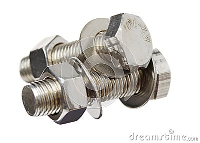 Screw, bolt, stud, nut, washer and spring washer Stock Photo