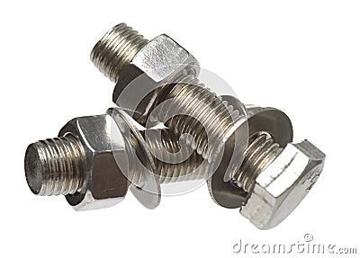 Screw, bolt, stud, nut, washer and spring washer Stock Photo