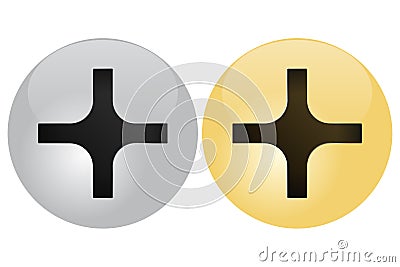 Screw head. Silver and golden philips drive Vector Illustration