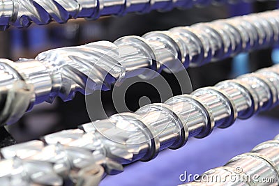 Screw press parts for plastic injection machine Stock Photo