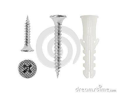 Screw set on isolated background with clipping path. Metal nail for construction Stock Photo