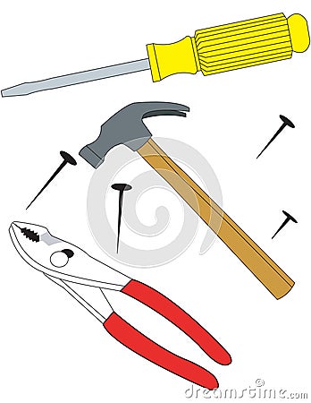 Screwdriver, Hammer, Pliers Stock Photo